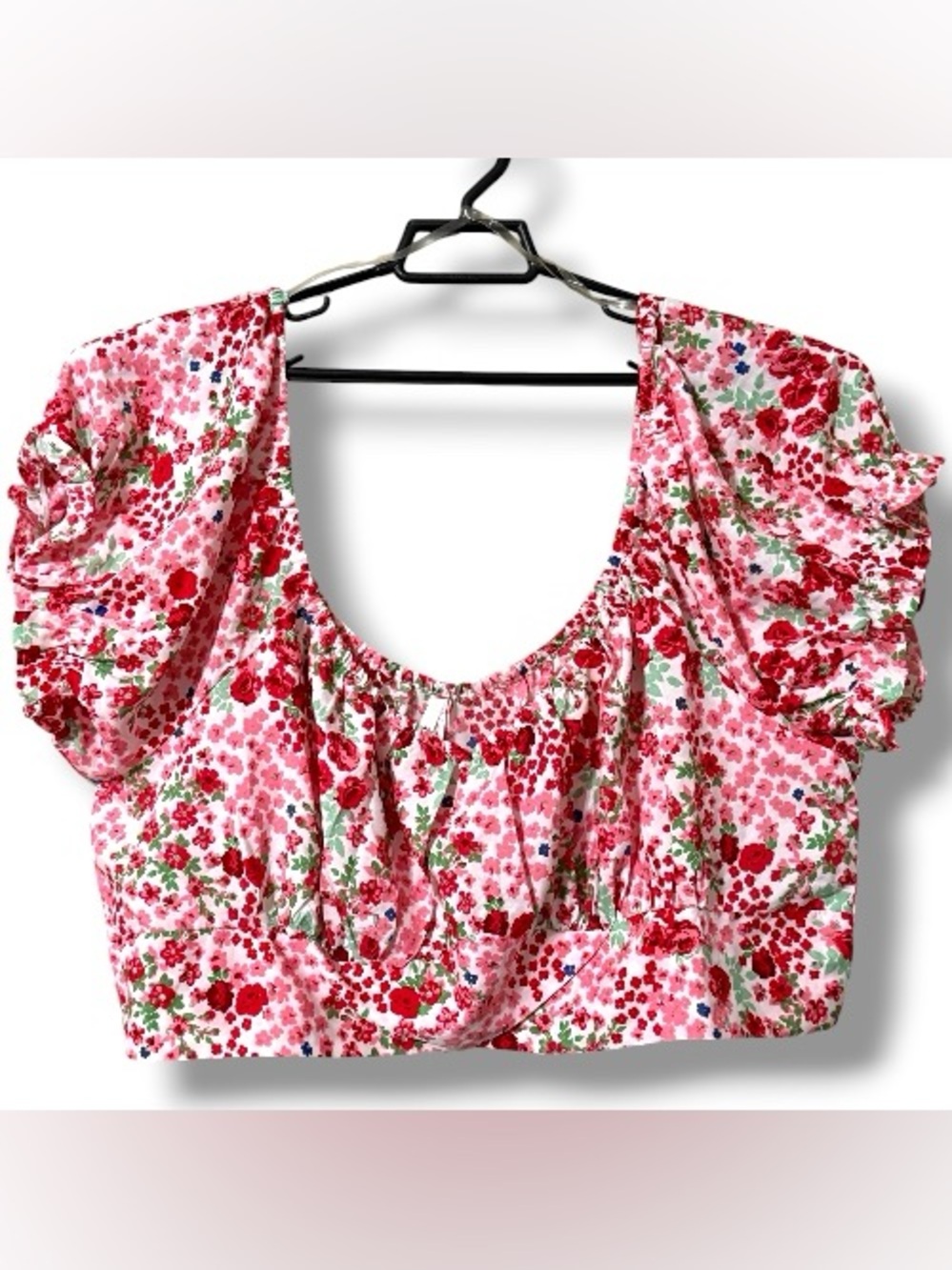 TRUTH women’s size 3X cropped floral top scoop neck on off shoulder elastic